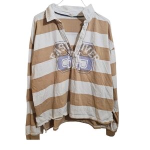 Pilcro Anthropologie Tan and White Knit Top Size Large